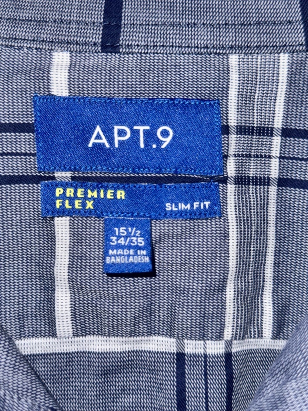 Apt. 9 Premier Flex Slim Fit Dress Shirt Mens 15.5 34/35 Gray Navy Plaid Stretch - Picture 3 of 10